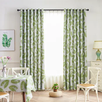 

Fresh Plantain Curtains for Living Dining Room Bedroom Leaf Paper Printing Shade Finished Curtain Fabric
