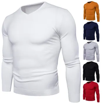 

Men's Pullover Sweaters 2018 Autumn Winter New Arrival Man V-neck Sweater Solid Color Long-sleeve Coat Mens Sweaters