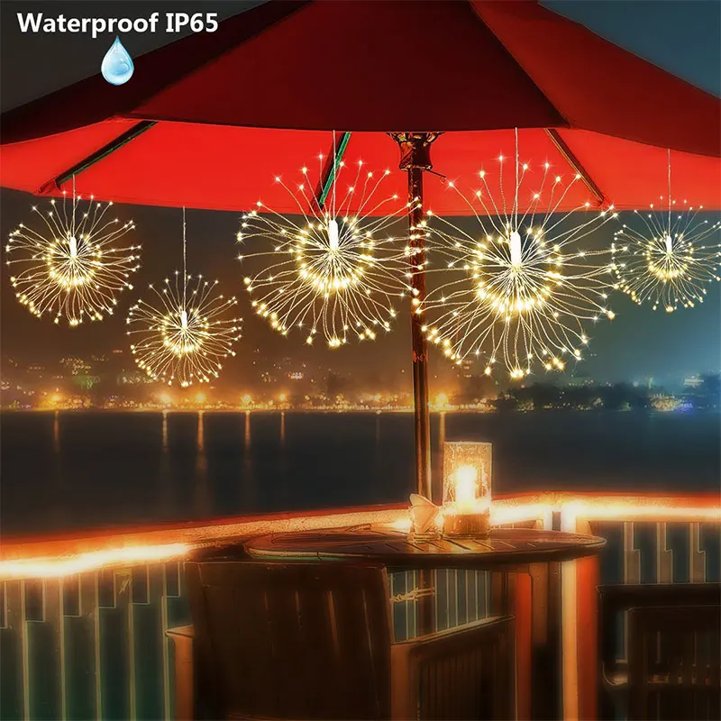 

80LED Silver Hanging Starburst String Light with Remote Controlled Battery Operate Christmas Wedding Outdoor Decorations D19