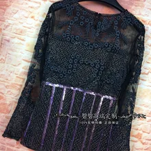 Топы настоящие Camisetas Весна и лето новая тяжелая промышленность вышитое Блестящим Бисером кружевная рубашка перспектива сексуальная пряжа Защитная куртка