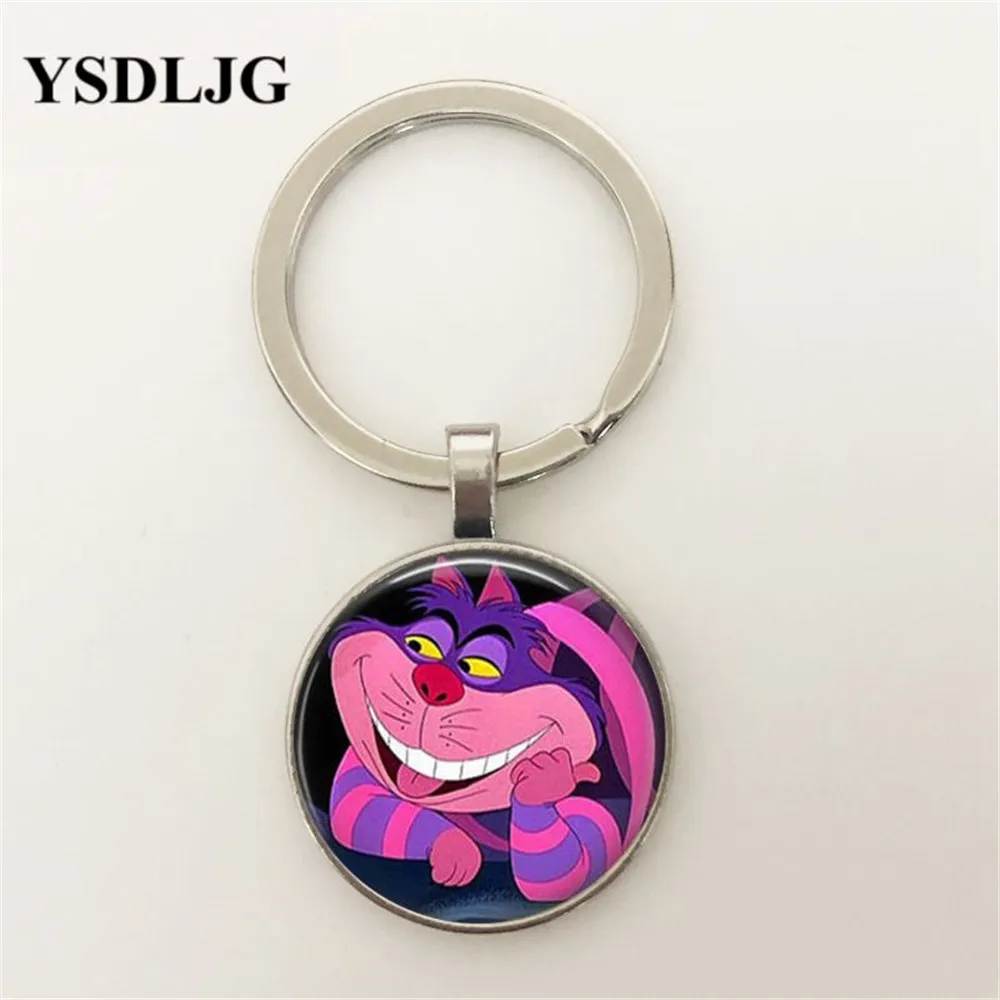 

Alice in wonderland Cheshire Cat Antique Bronze Glass Glass Keyring Full Moon Jewelry Pendant Wolf Key Chain