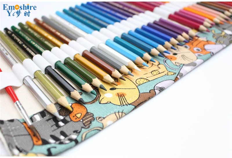 Emoshire Cotton canvas large capacity pencil sharpener pen bag cute big face meow cartoon male and female color pencil pencil pencil pencils (7)