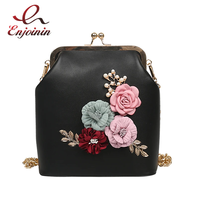 Elegant fashion flower decals pu leather ladies chain purse shoulder