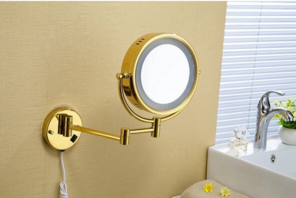 Горячее предложение для ванной комнаты золото Настенный 8 дюймов Латунь 3X/1X Ванна Led зеркало складное зеркало для макияжа косметическое зеркало леди подарок