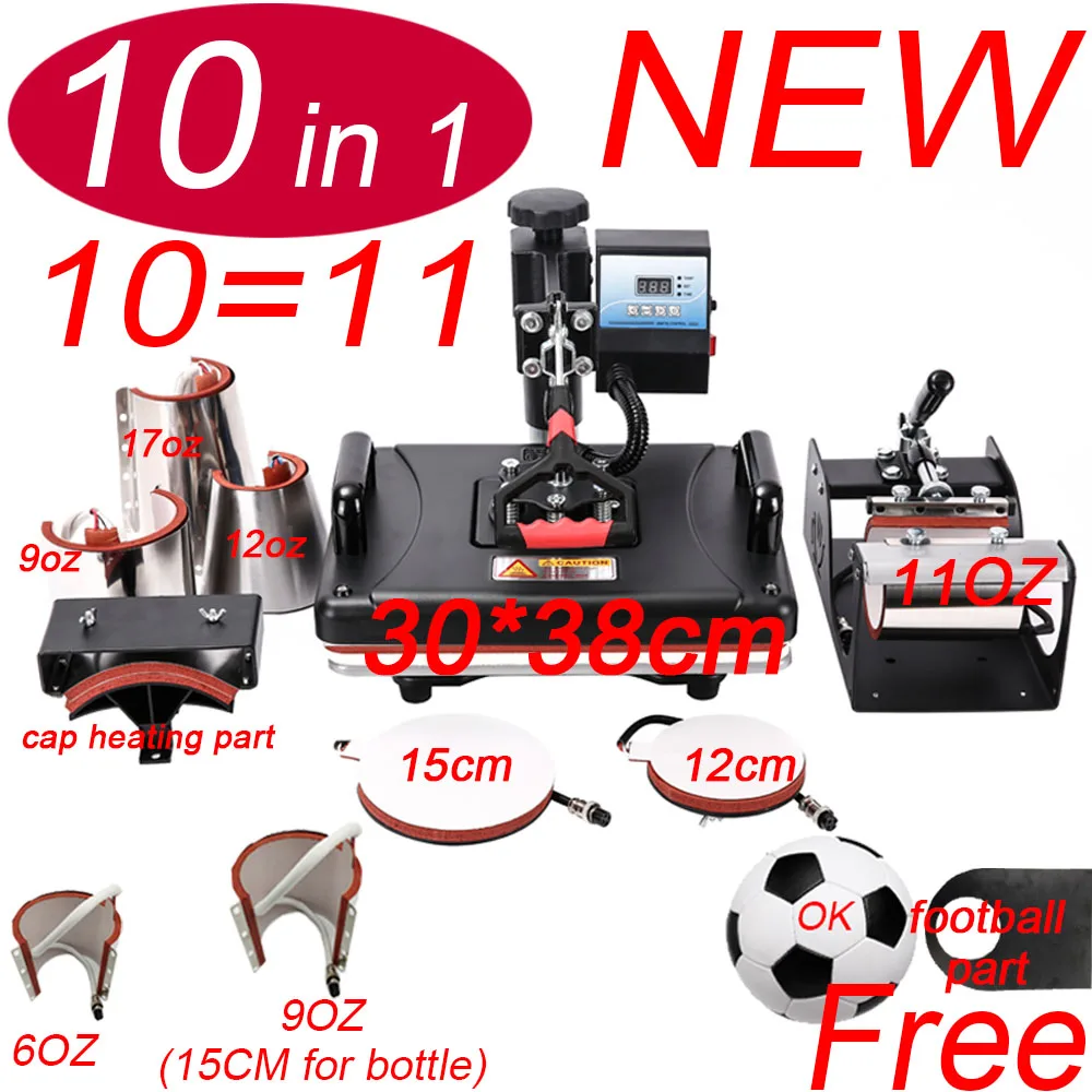 

10 In 1 Heat Press Machine,Sublimation Printer/Heat Transfer Machine,Heat Press For Mug/Cap/T shirt/Phone case/bottle/football