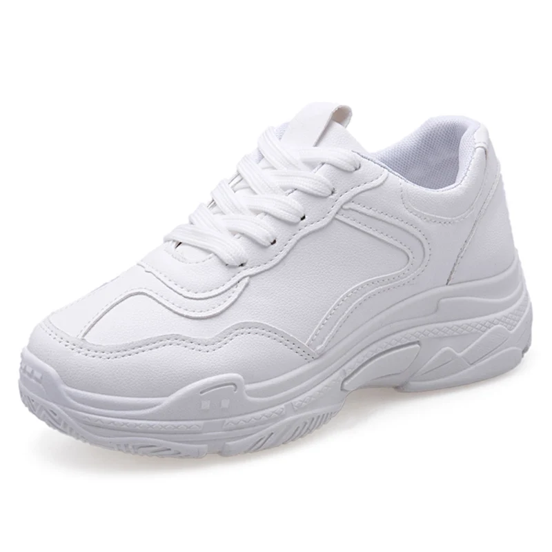 

2019 Spring White Shoes Woman Chunky Sneakers Flat Leather Platform Canvas Board Shoes Casual Shoes Female Trainers Sport Shoes