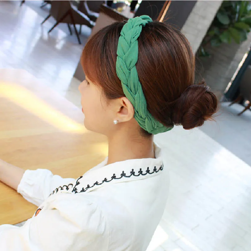Haimeikang Модные женские плетеные эластичные повязки для волос для девочек повязка на голову однотонные аксессуары для волос цвет
