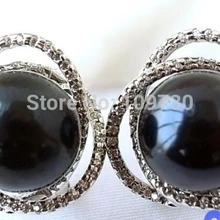 Ry00227 AAA++ 12 ММ ЧЕРНЫЙ КРУГЛЫЙ ПРЕСНОЙ воды искусственного ЖЕМЧУГА СЕРЬГИ