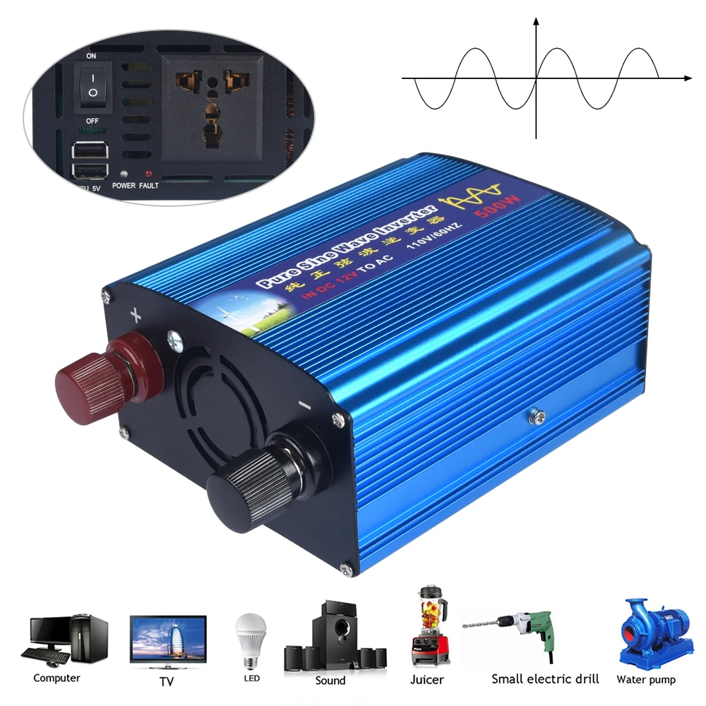 ZHST 500w DC12V к AC220V 50hz автомобильный чистый синусоидальный инвертор усилитель конвертера для автомобильного зарядного устройства трансформатор напряжения