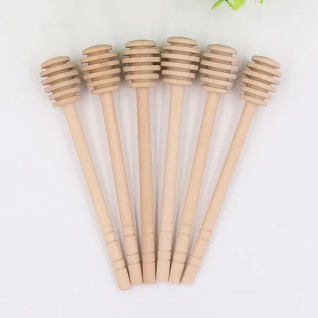 Cheap 1pc Beech Wood Honey Dripper Dipper Drizzler Wooden Honey Coffee Scoops