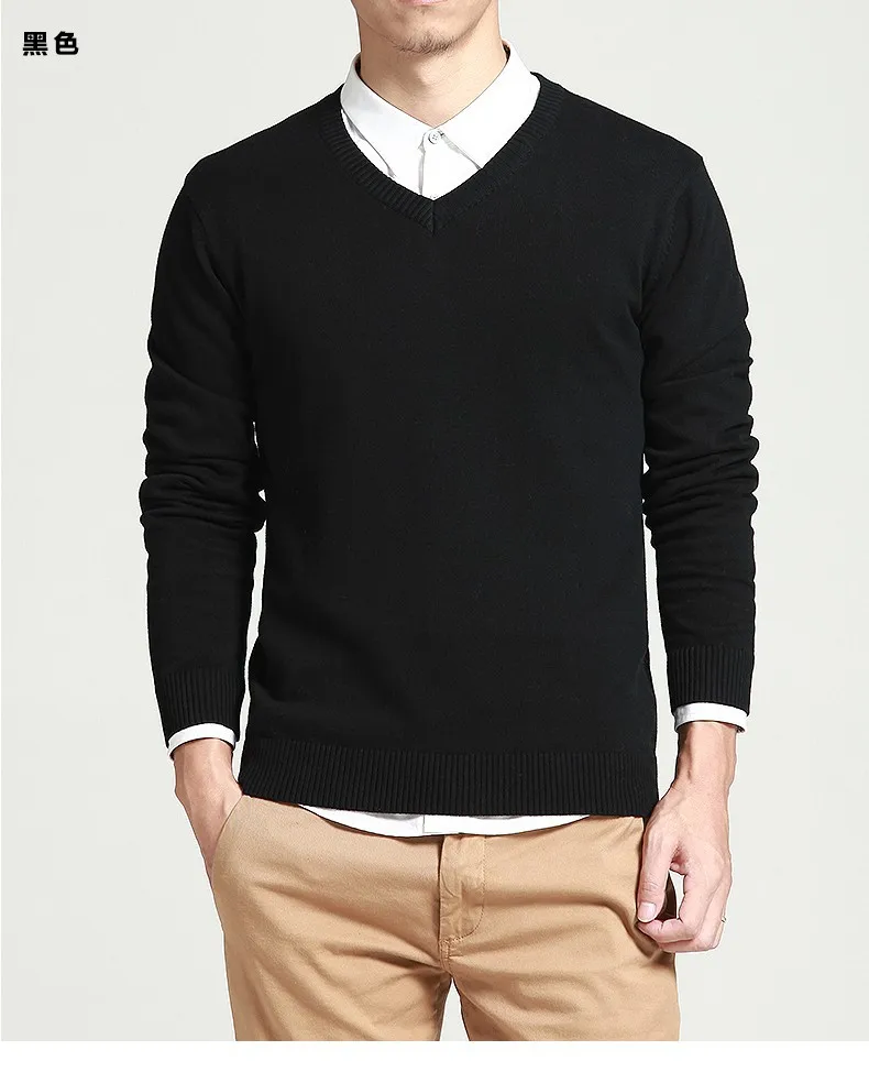 Мужской осенне-зимний пуловер свитер мужской длинный рукав хлопок v-образный вырез свитера