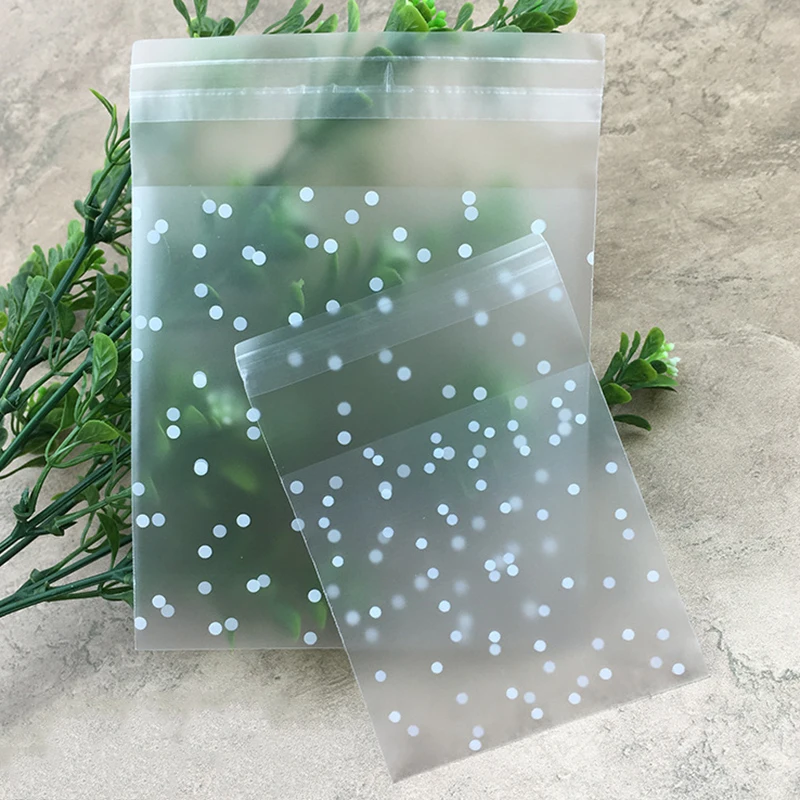 

100pc White Dots Plastic Gift Bag Transparent Frosted OPP Christmas Birthday Party Wedding Engagement Cookie Candy Packaging Bag