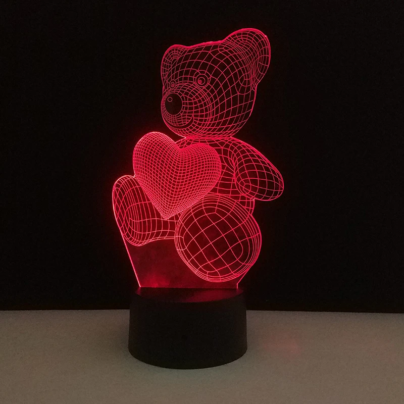 Праздничные рождественские огни 3D RGB Ночной светодио дный вечерние вечеринка свет Прекрасный Сердце Медведь ночник домашний стол День