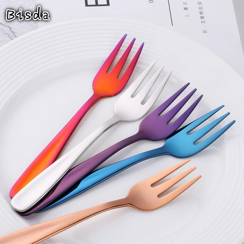 50Pcs Stainless Steel Cake Fork Golden Small Fruit Forks Three Prong Mirror Mini Kitchen Dessert Utensil Tableware Party | Дом и сад