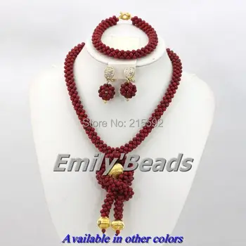 

2015 New Design Red Coral Beaded Necklace Bracelet Earrings Jewelry Sets African Beads Jewelry Set Wholesale Free Shipping CJ232