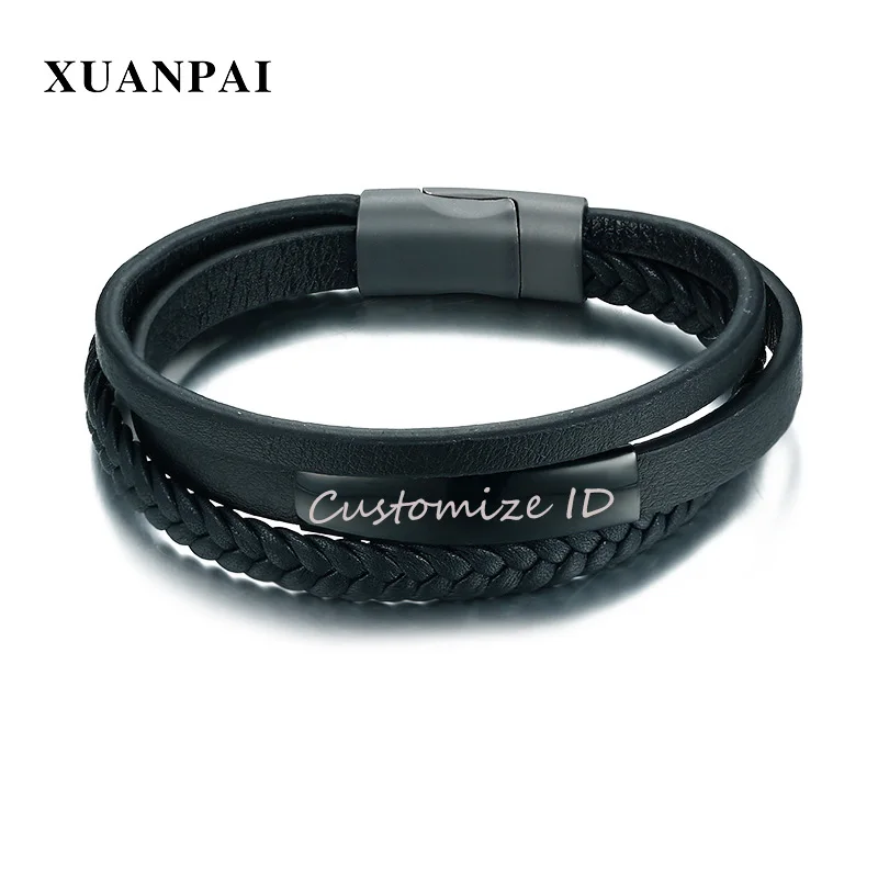 XUANPAI Free Customized ID Identification Bracelet for Men Multi Layer