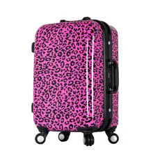 Women Print Leopard Travel Suitcase Aluminum Frame Trolley Luggage Bag ABS+PC Universal Wheels Luggage 20″ 24″ Rolling Luggage
