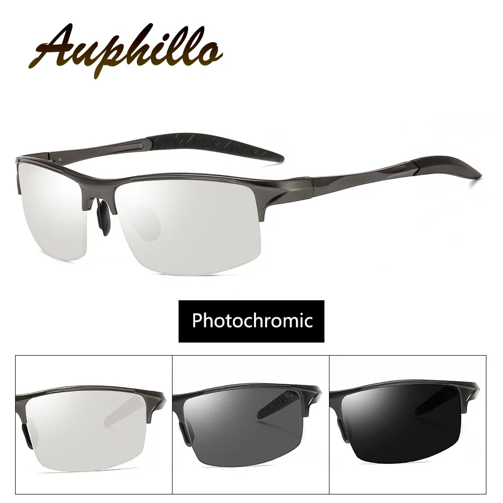 AUPHILLO Photochromic Sunglasses Men Aluminum Magnesium Semi-Rimless Sunglasses Men Polarized Driver's Driving Glasses UV400 AUPHILLO Photochromic Sunglasses Men Aluminum Magnesium Semi-Rimless Sunglasses Men Polarized Driver's Driving Glasses UV400
