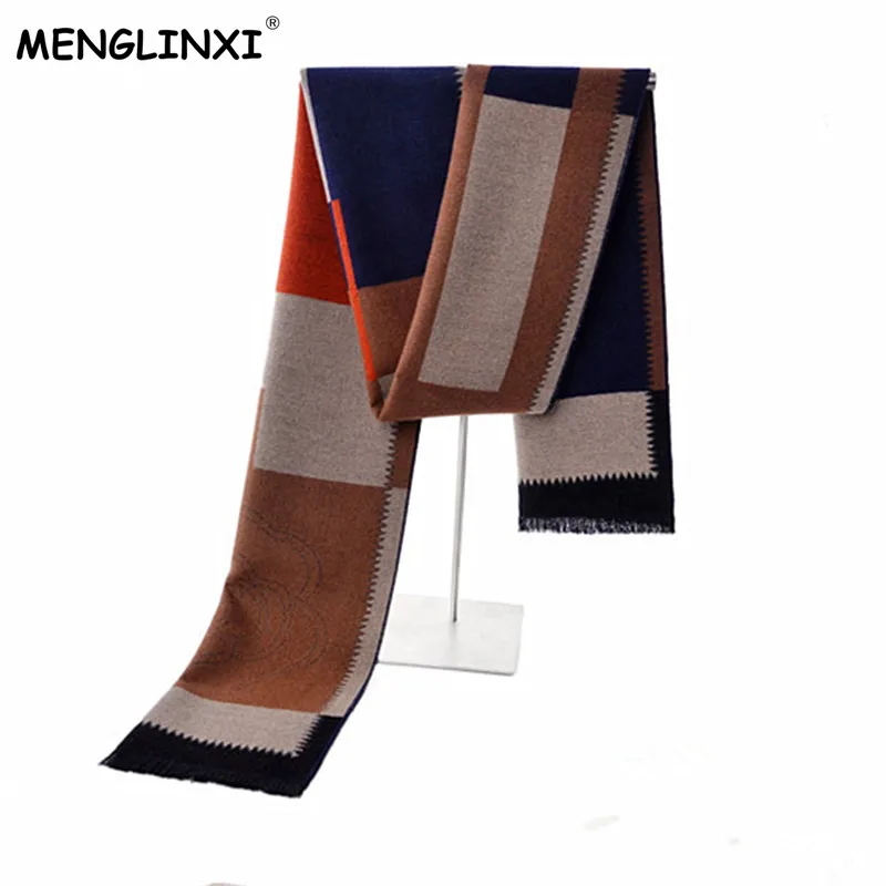 

MENGLINXI New Brand Winter Cashmere Plaid Scarf Men Fashion Design Warm Silk Shawl Scarves Male Hight quality Men Scarfs