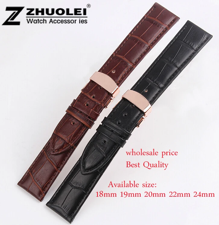 16mm 18mm 19mm 20mm 21mm 22mm Rose Gold Butterfly Buckle Genuine Leather Watch Band Bracelet Strap for women men's watchband watchband snake leather waterproof watches straps men fashion accessories bracelet 18mm 19mm 20mm 21mm for ar watchband