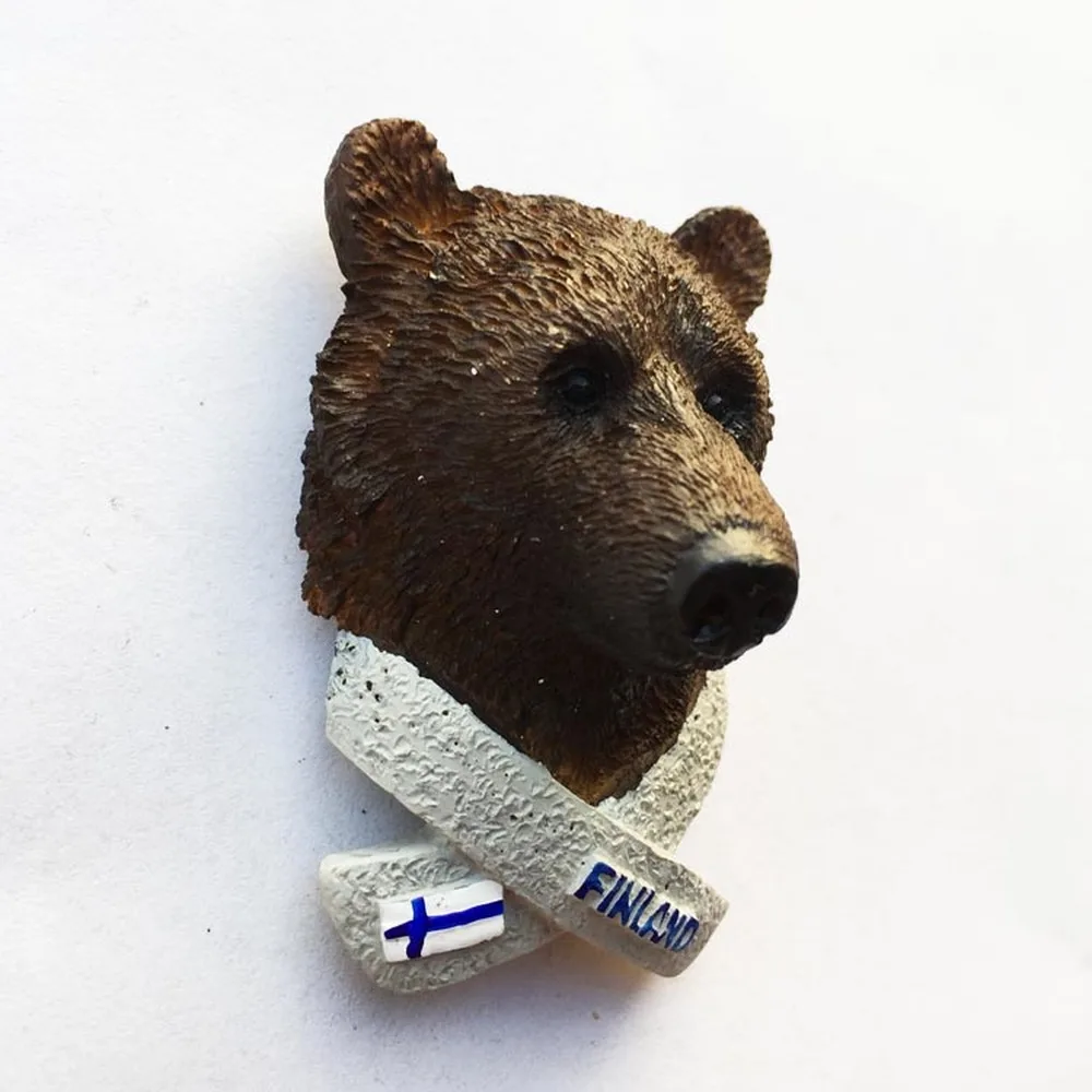 Финский туристический сувенир магнит на холодильник 3D Смола Ручной Работы Коричневый медведь голова холодильник магнитные наклейки украшение дома
