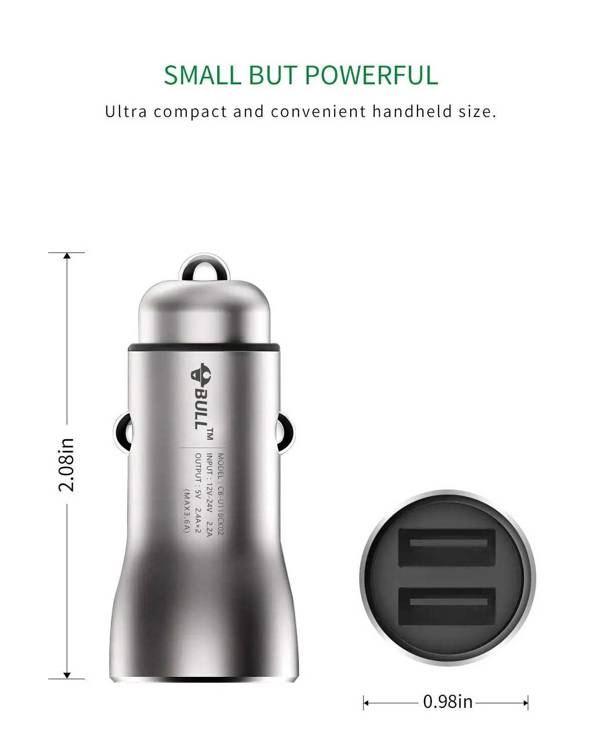 BULL Латунное двойное USB Автомобильное зарядное устройство 3.6A/18 Вт умное быстрое и безопасное зарядное устройство для IPhone IPad samsung IF Design Award Winner 1 шт