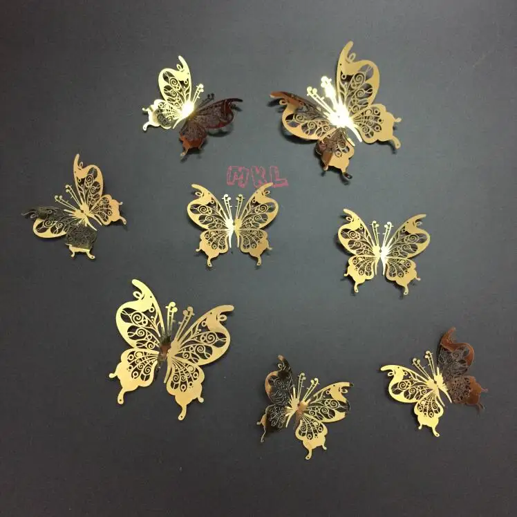 Free Shipping 8 X Gold 3D Butterfly Wall Decor Art Mirror ...