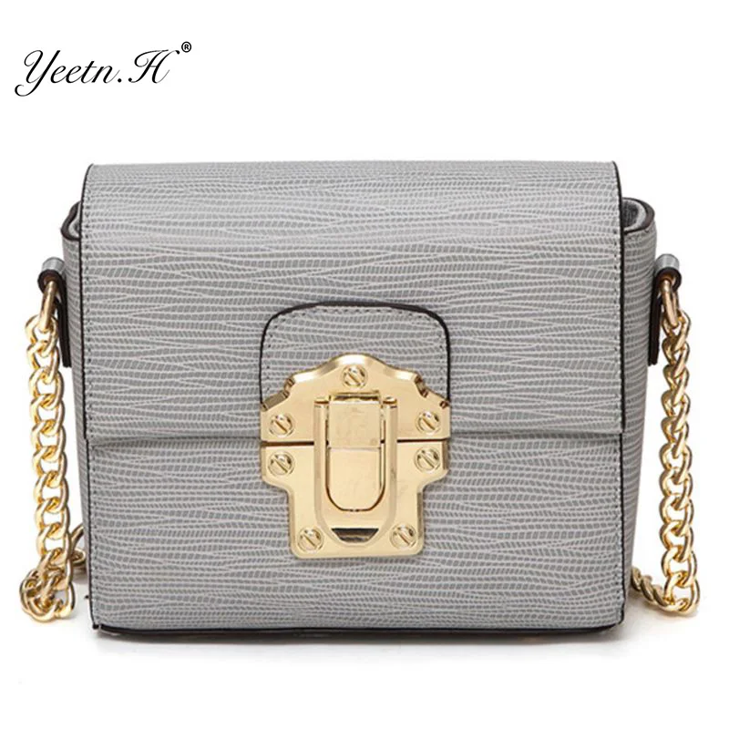 

Yeetn.H Women Chain Messenger Bags Lizard Pu Leather Lock Women Bag Gold Chain Small Black Mini Crossbody Bags Y2072