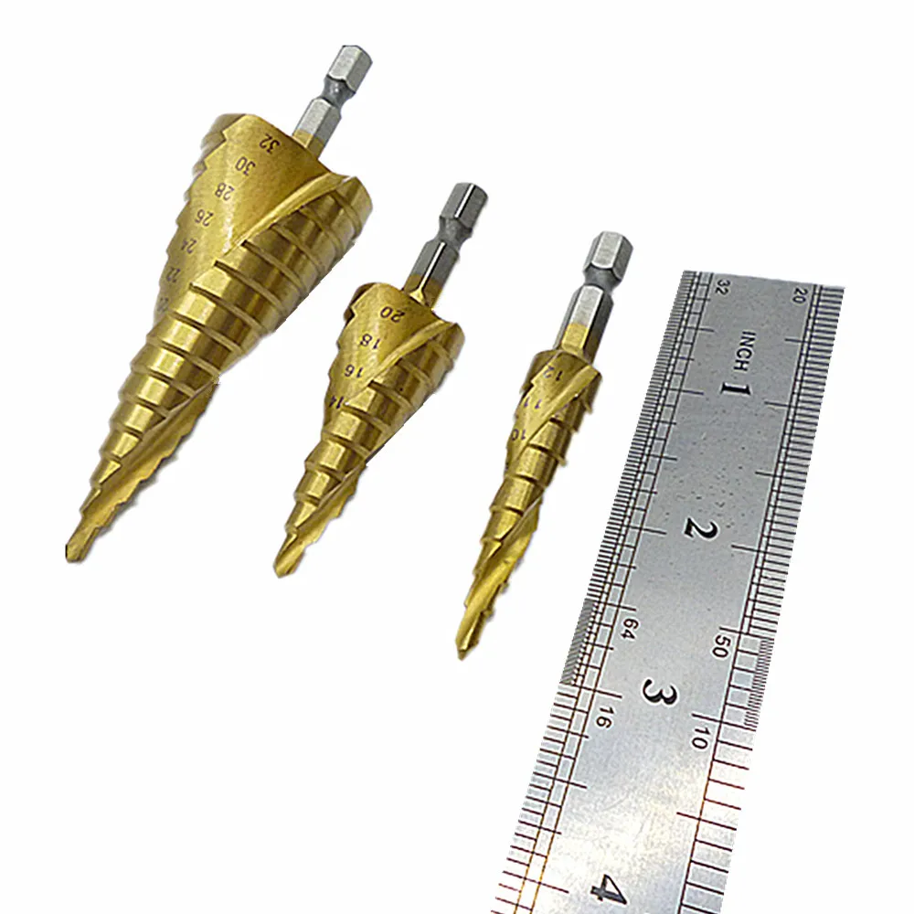 Spiral grooved Step Drill Bits Cut Tool Set
