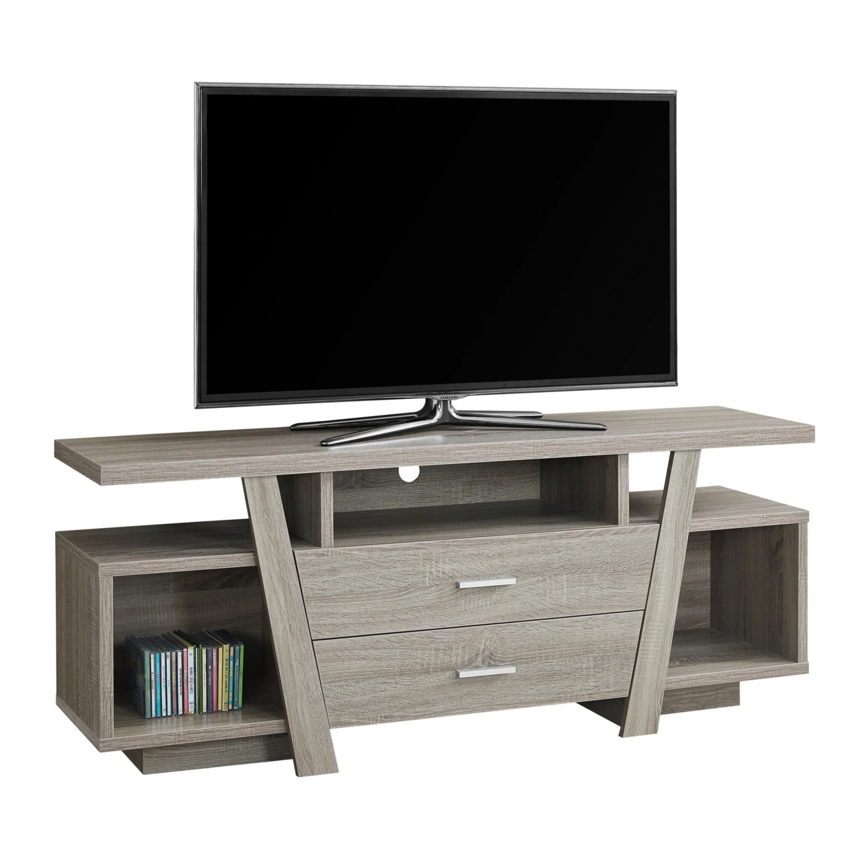 TV STAND - 60L, DARK TAUPE WITH 2 STORAGE DRAWERS