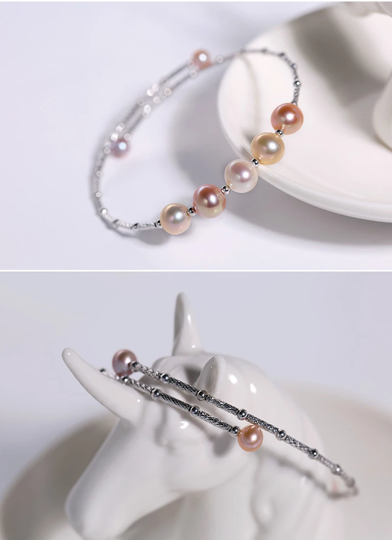 925 sterling silver tube beads pearls elastic memory bangles (21)