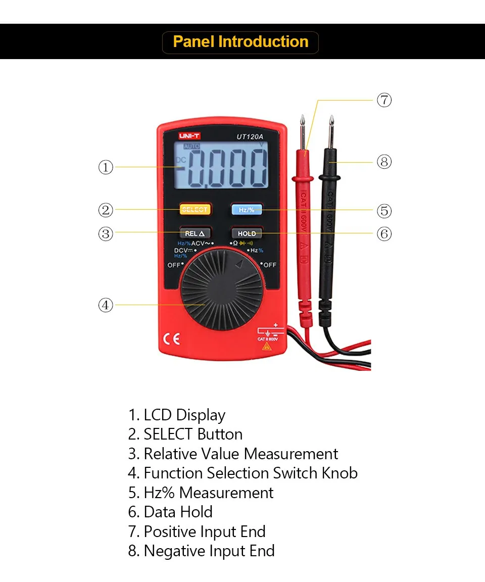 UNI-T UT120A/UT120B/UT120C карманный цифровой мультиметр автоматический диапазон AC/DC Частотный мультиметр Амперметр 4000 отсчет дисплея