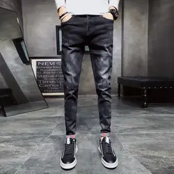 2018 новые осенние байкерские джинсы Для мужчин Омывается тонкий стрейч Повседневное Мода ретро простые модные уличные брюки джинсовые