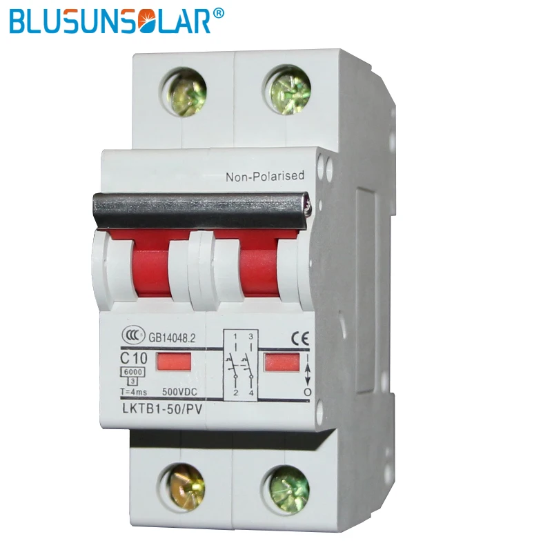 

1 PCS 2P 500V DC Circuit Breaker 1~ 63A Mini Air Isolation Switch for PV Solar Energy System 35mm Din Rail Mounted