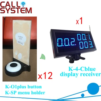 

Hot sell Pager calling system restaurant paging system 12 table buzzer with menu holder 1 display receiver