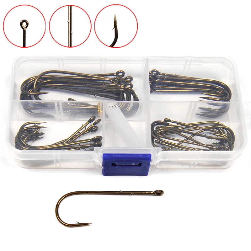 [50PCS] 5 Sizes Combo Aberdeen Worm Hooks Set High Carbon Fish Hooks