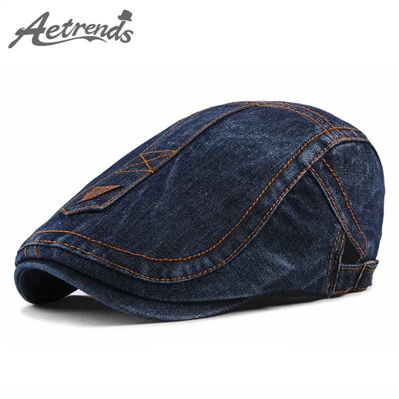 [AETRENDS] Beret Hats for Men Denim Cotton Berets Flat Cap British Style Women Beret Cap Hat Men
