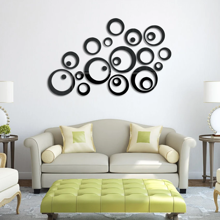 Creative Circle Ring Acrylic Mirror Wall Stickers 3D Home Room Decor Decals NEW