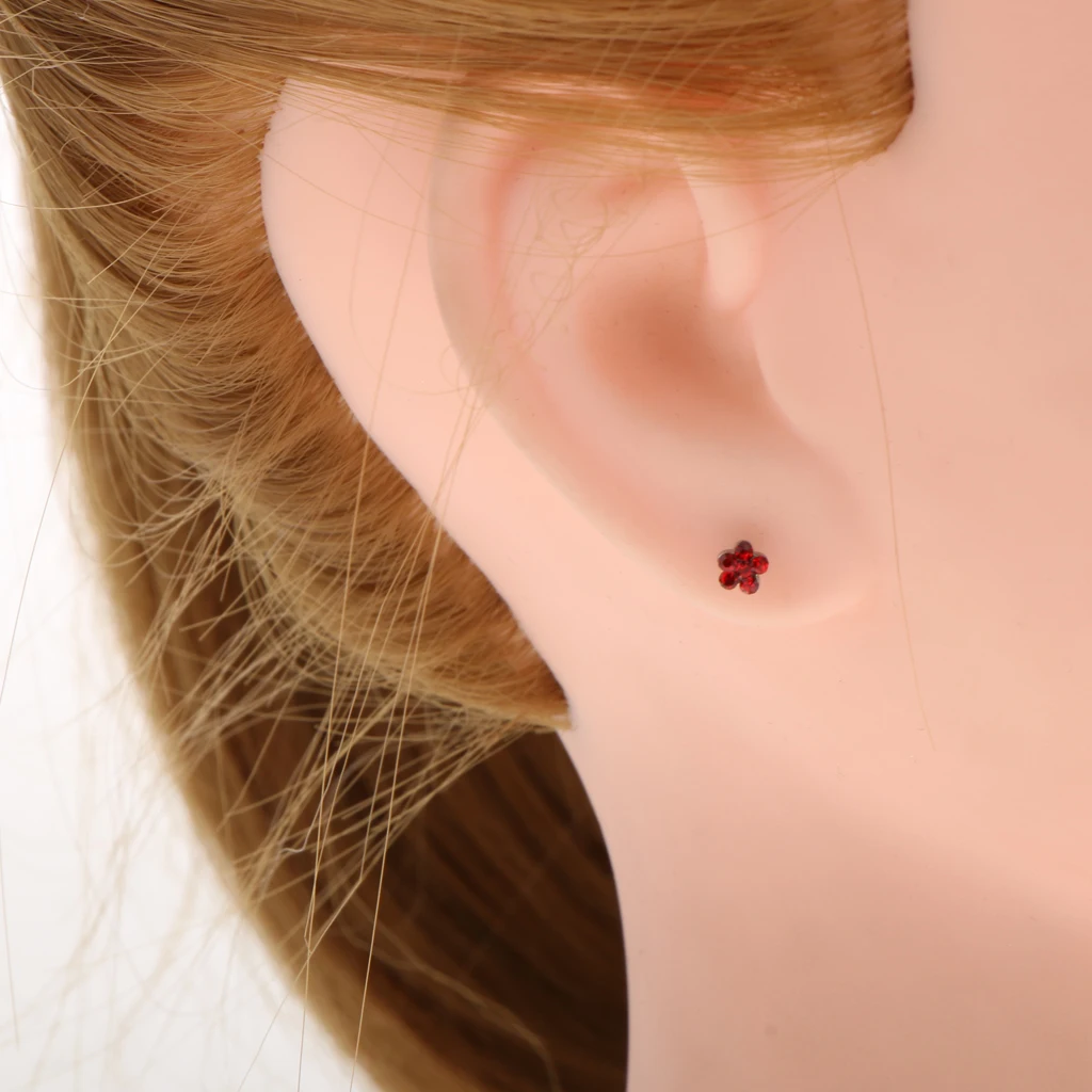 

8 Piece/ Set 316L Stainless Steel Plum Flower Mixed Color Crystal Earrings Nose Stud Pin 1mm(18g) Piercing Jewelry