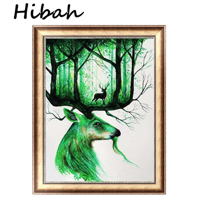 

5D Diamond Painting DIY Diamond Embroidery Green Forest Two Deer Cross-stitch Rhinestone Mosaic Decoration