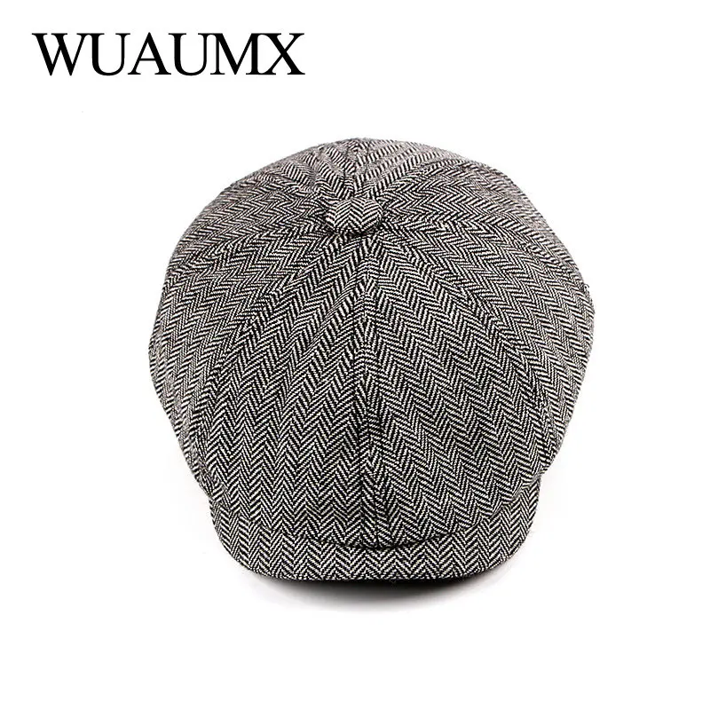 Wuaumx восьмиколпачок из твида в стиле ретро для мужчин брикет кепки газетчика