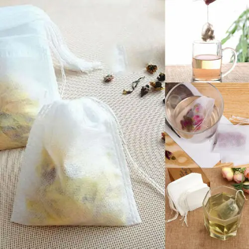 

100x Non-woven Empty Teabags String Cotton Herbal Powder Spice Drawstring Heat Seal Filter Paper Herb Loose Tea Bags Teabag