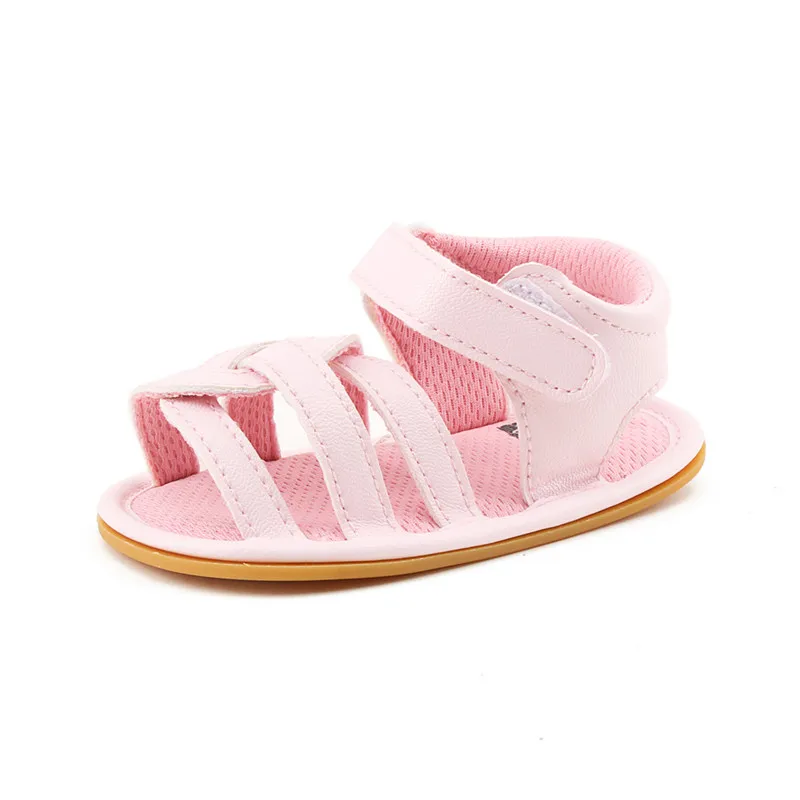 

Delebao 2017 Newdesign Summer Stripe "Lazy" Baby Girl Sandals Bright Pink Hook & Loop Rubber Sandals