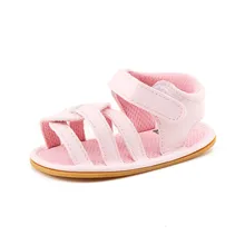 Delebao 2017 Newdesign Summer Stripe Lazy Baby Girl Sandals Bright Pink Hook & Loop Rubber Sandals bright baby blankies