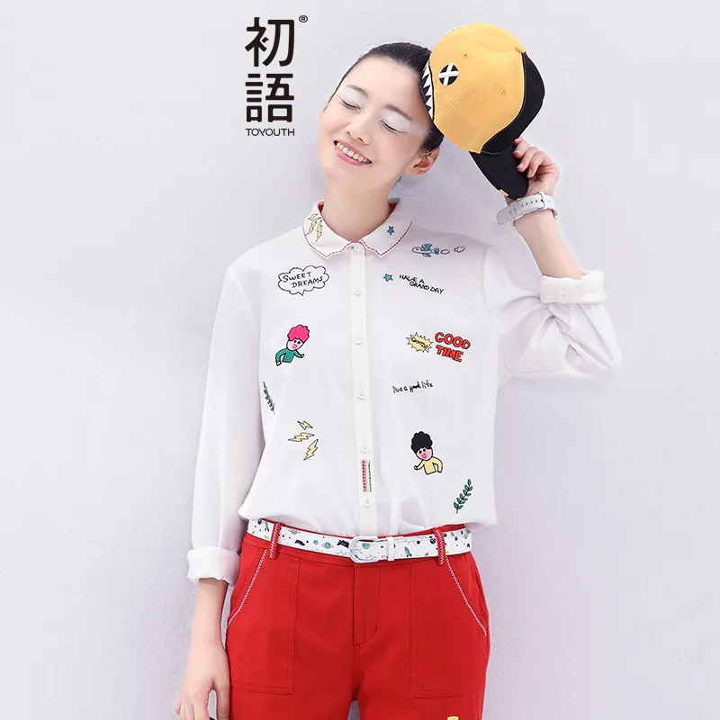 Autumn Floral Women Shirts with Long Sleeves Cotton