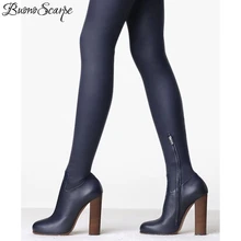 BuonoScarpe пикантная высокая обувь до бедра Для женщин растягивающаяся женская обувь из натуральной кожи затянуть ботинки на не сужающемся книзу массивном; каблук высотой 10 см; Модные Сапоги выше колена