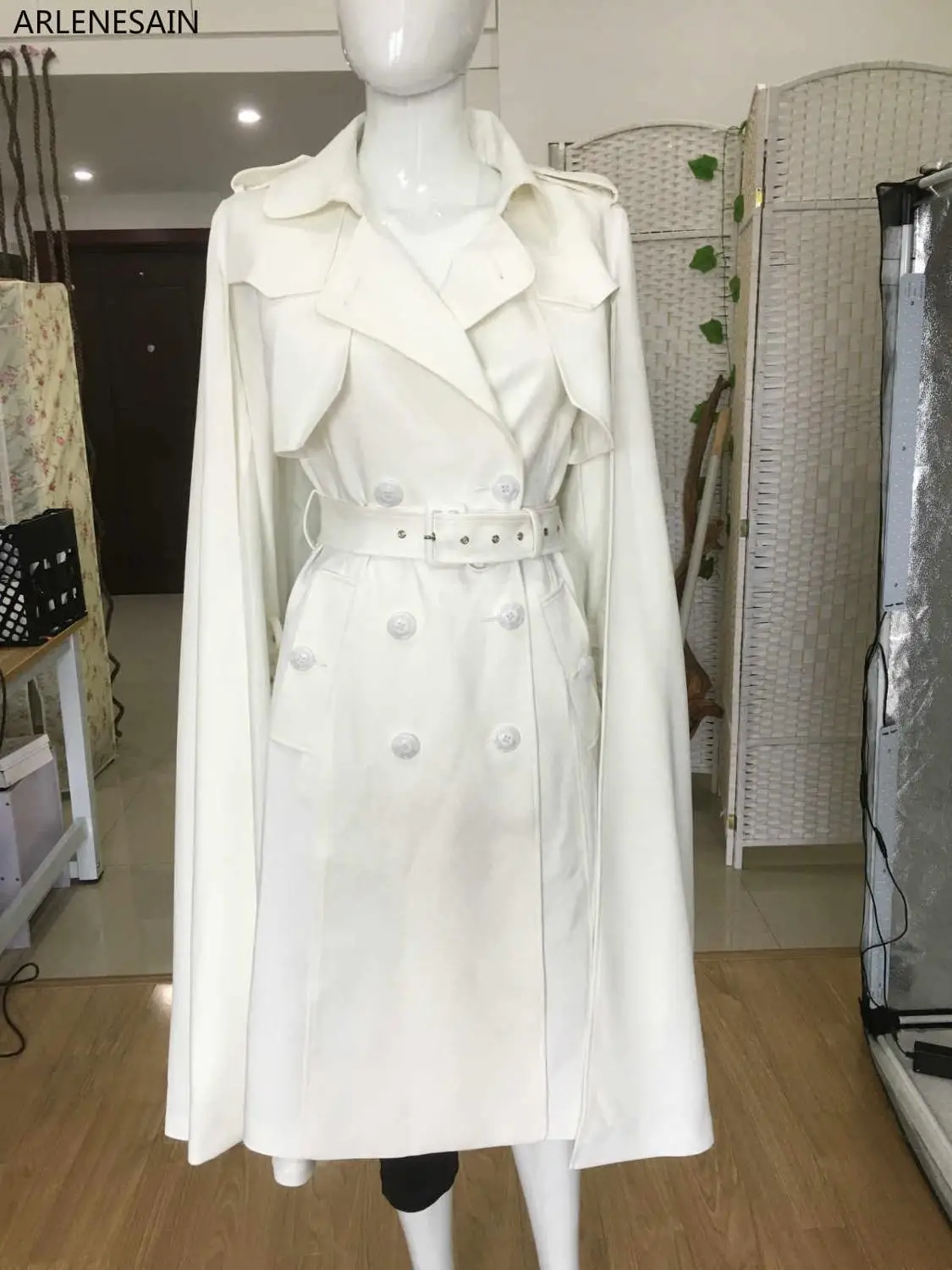 Женский двубортный плащ в белую полоску 293|cloak white|coats coatscoat trench coat |