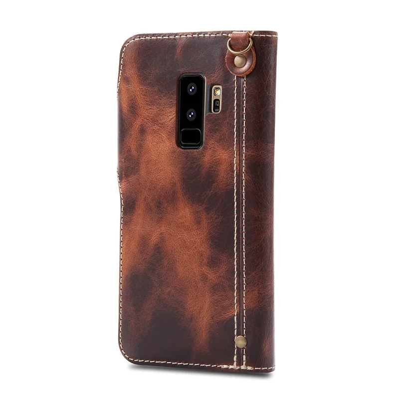 online Solque Real Genuine Leather Flip Caso Wallet Para Samsung Galaxy 9 S9 Plus S Casos De Luxo Do Telefone Móvel Do Cartão Do Vintage tampa alça
