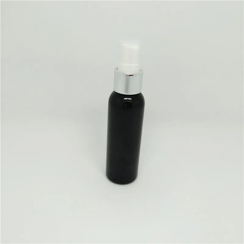 

10ps/lot 60ml white black plastic pet bottle with silver aluminum metallic sprayer PET Toner Emulsion Shampoo Shower Gel bottles