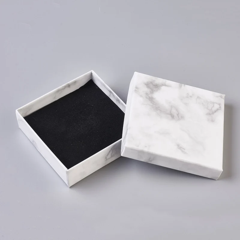 Cheap 24pcs Paper Cardboard Jewelry Boxes Storage Display Carrying Box For Necklaces Bracelets Earrings Square Rectangle Marble White